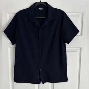 Sperry Premier Apparel Men's Regular Fit Navy Seersucker Short Sleeve Shirt, M